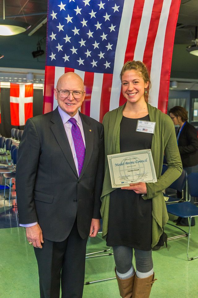 UAF student Carolyn Kozak with Admiral Robert Papp Jr., US State Department’s special representative for the Arctic