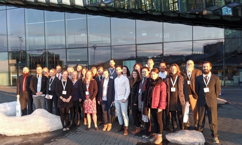 The student group in front of the Harpa Reykjavik Concert Hall and Conference Centre, which hosted the Arctic Circle Assembly.