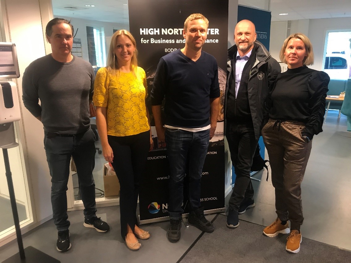 From left: Rune Elvegård (Nord university, NORDLAB), Natalia Andreassen (Nord university, High North Center, NORDLAB), Øyvind Aas-Hansen (Norwegian Radiation and Nuclear Safety Authority), Tore Hongset (Joint Rescue Coordination Center Northern Norway), Ida Kristin Schjesvold (Nord university, NORDLAB)
