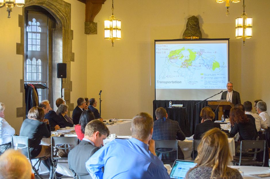 Lars Kullerud, President, University of the Arctic addresses the audience at TransAtlantic Science Week at Hart House