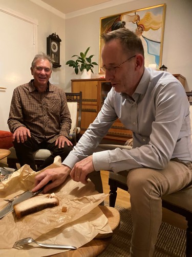 Jackob invited us to his home for supper and shares an Icelandic delicacy, fermented shark.